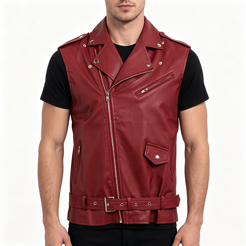 Punk-Lederweste für Herren mit asymmetrischem Reißverschluss am Revers, ideal für Motorradfahrer. - image 1