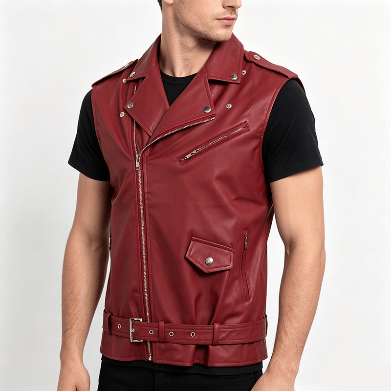 Punk-Lederweste für Herren mit asymmetrischem Reißverschluss am Revers, ideal für Motorradfahrer. - image 2