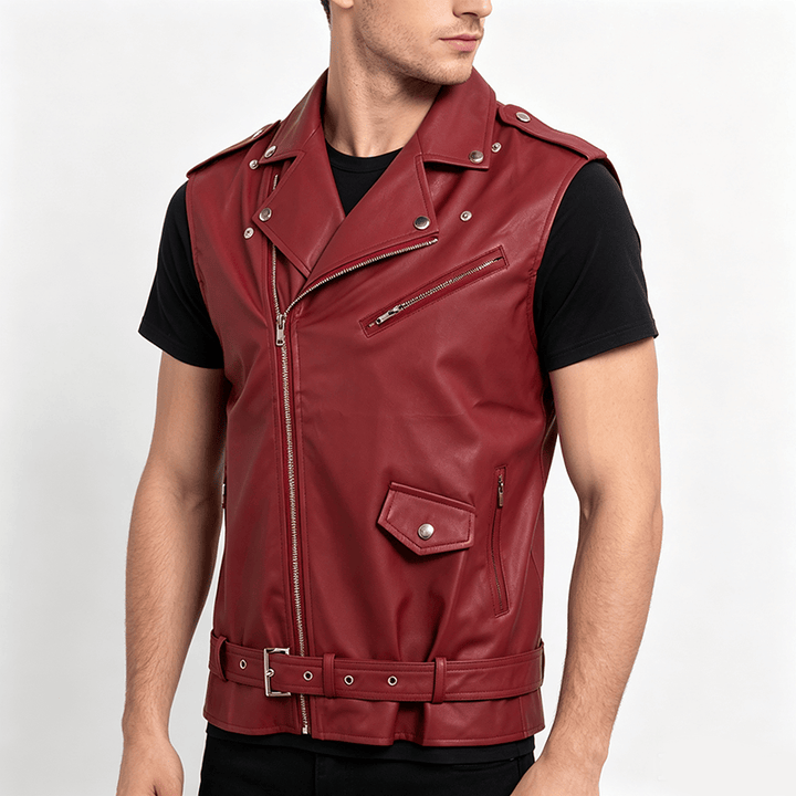 Punk-Lederweste für Herren mit asymmetrischem Reißverschluss am Revers, ideal für Motorradfahrer. - image 2