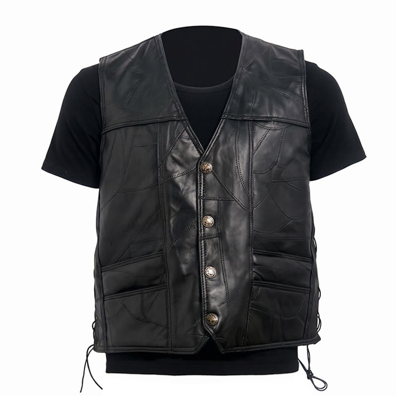Punk-Biker-Motorradlederweste für Herren mit seitlichem Kordelzug - image 10