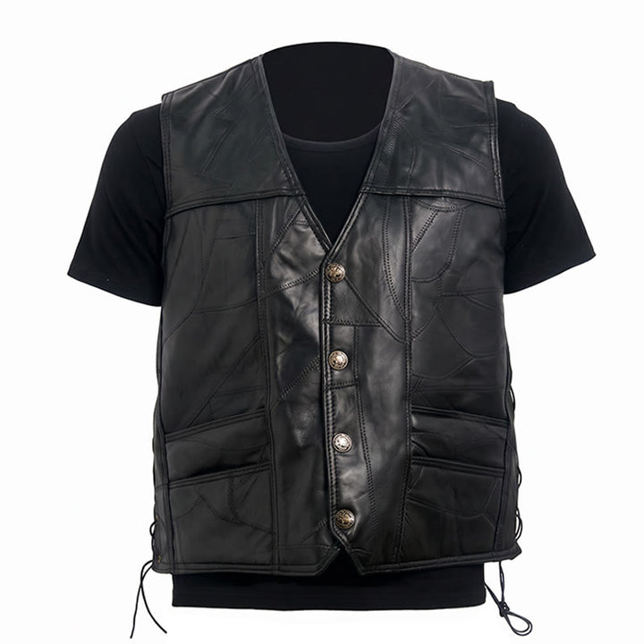 Punk-Biker-Motorradlederweste für Herren mit seitlichem Kordelzug - image 10