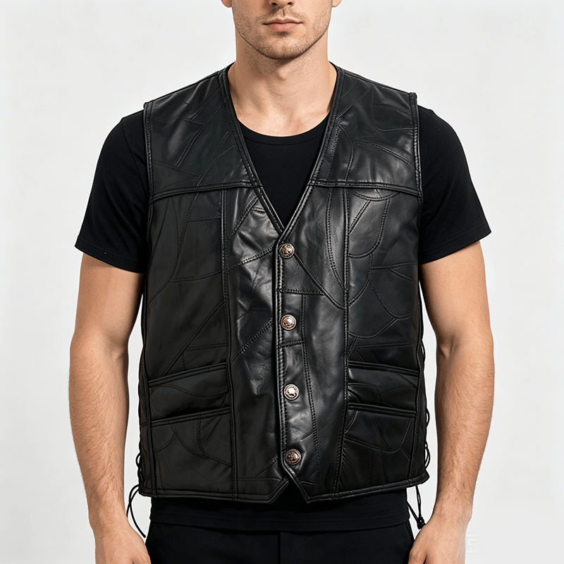 Punk-Biker-Motorradlederweste für Herren mit seitlichem Kordelzug - image 1