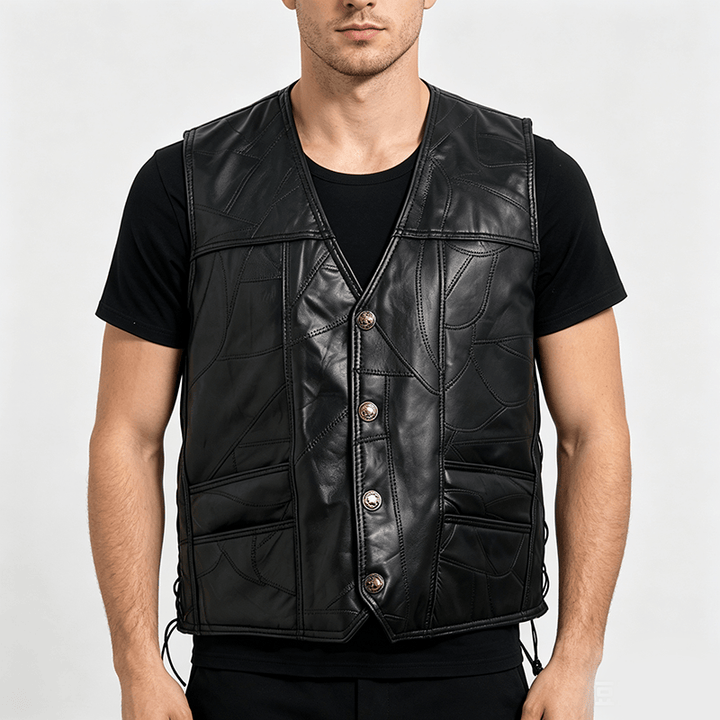 Punk-Biker-Motorradlederweste für Herren mit seitlichem Kordelzug - image 1
