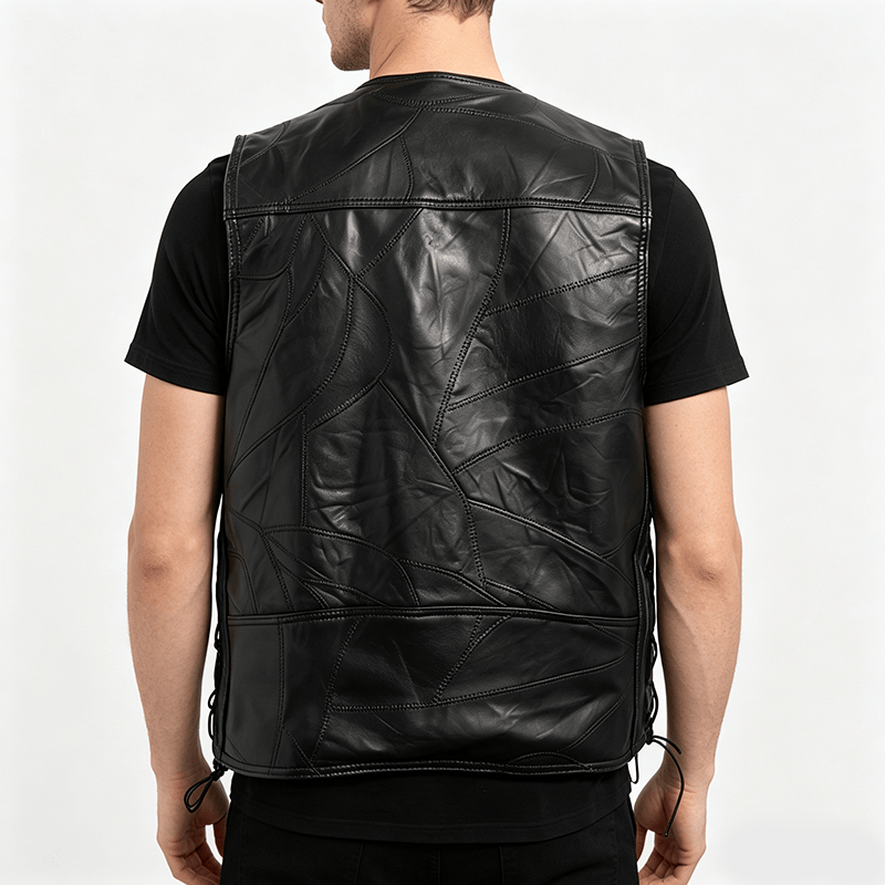 Punk-Biker-Motorradlederweste für Herren mit seitlichem Kordelzug - image 3