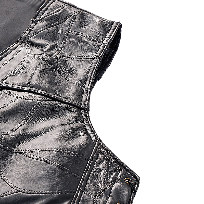 Punk-Biker-Motorradlederweste für Herren mit seitlichem Kordelzug - image 8