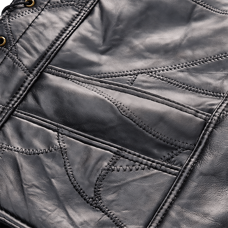 Punk-Biker-Motorradlederweste für Herren mit seitlichem Kordelzug - image 7