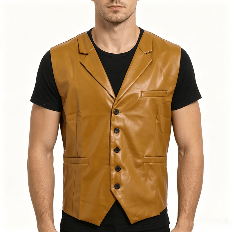 Vintage-Western-Anzugweste für Herren aus Leder mit fallendem Revers - image 1