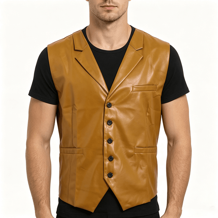 Vintage-Western-Anzugweste für Herren aus Leder mit fallendem Revers - image 1