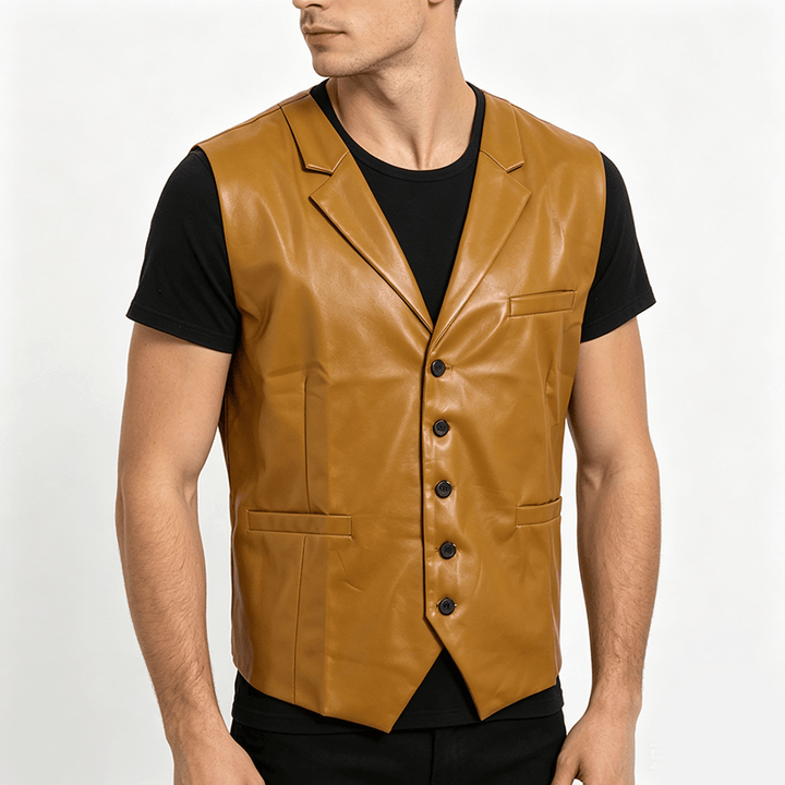 Vintage-Western-Anzugweste für Herren aus Leder mit fallendem Revers - image 2