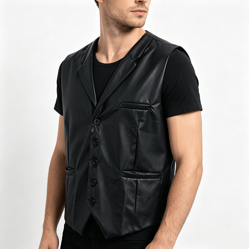 Schwarze Herren-Lederweste für den lässigen Streetstyle - image 2