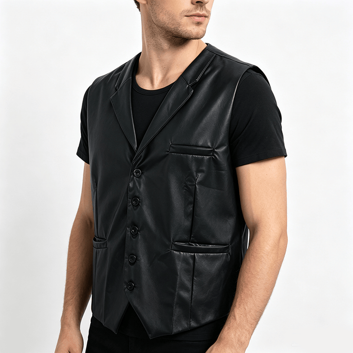 Schwarze Herren-Lederweste für den lässigen Streetstyle - image 2