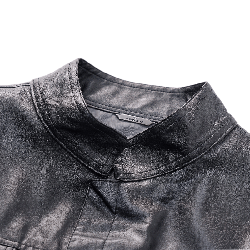 Herren-Weste aus schwarzem Leder im Hip-Hop-Vintage-Motorradstil mit aufgesetzten Taschen - image 4
