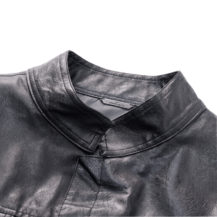 Herren-Weste aus schwarzem Leder im Hip-Hop-Vintage-Motorradstil mit aufgesetzten Taschen - image 4