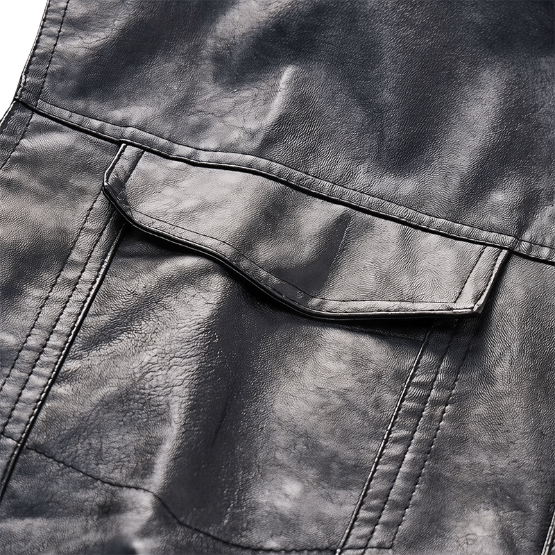 Herren-Weste aus schwarzem Leder im Hip-Hop-Vintage-Motorradstil mit aufgesetzten Taschen - image 5