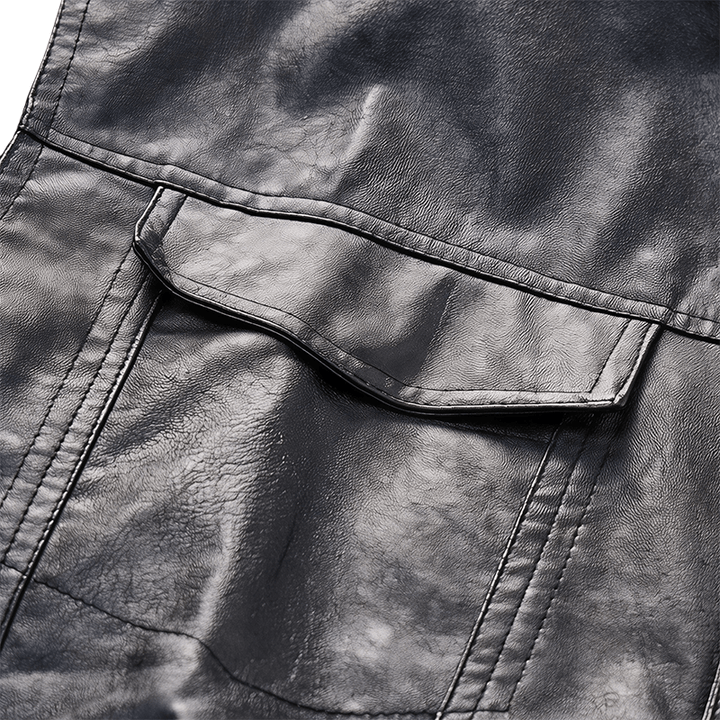 Herren-Weste aus schwarzem Leder im Hip-Hop-Vintage-Motorradstil mit aufgesetzten Taschen - image 5
