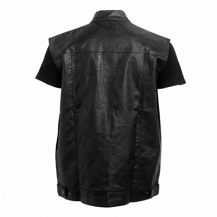 Herren-Weste aus schwarzem Leder im Hip-Hop-Vintage-Motorradstil mit aufgesetzten Taschen - image 9