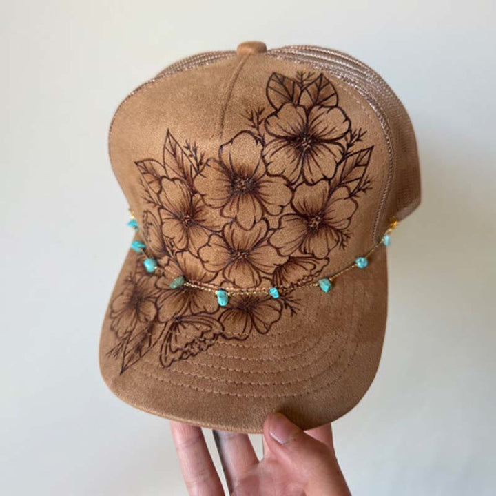 Baseballkappe im Western-Stil mit floralem Muster und türkisfarbener Kette - Stil Nr. 4 / Braun - Verstellbar (21 5/8"-23 5/8") - image 8