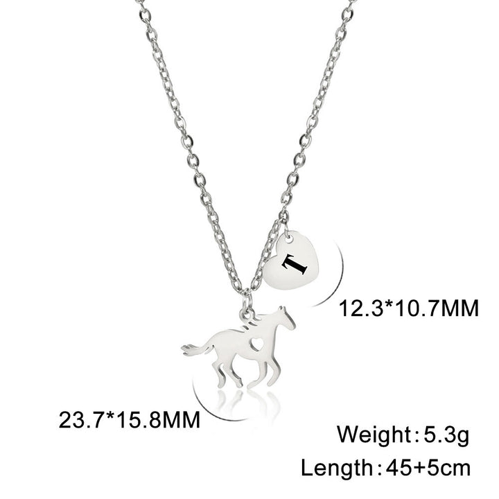 Zarte Pferdeanhänger-Herzkette mit Anfangsbuchstaben - Silber - T - image 48