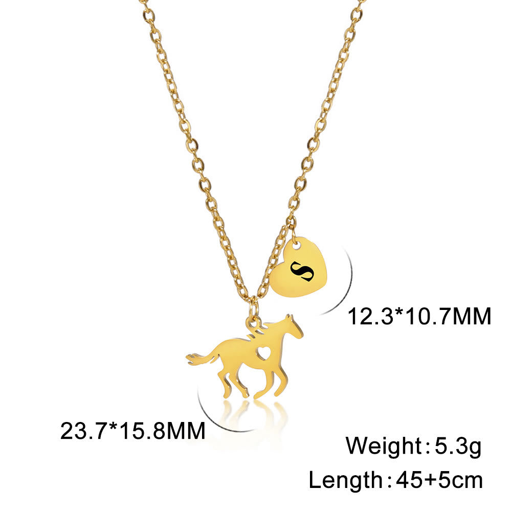 Zarte Pferdeanhänger-Herzkette mit Anfangsbuchstaben - Gold - S - image 21