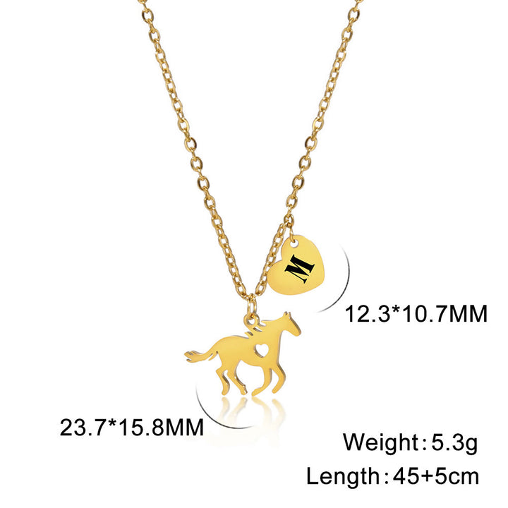 Zarte Pferdeanhänger-Herzkette mit Anfangsbuchstaben - Gold - M - image 15