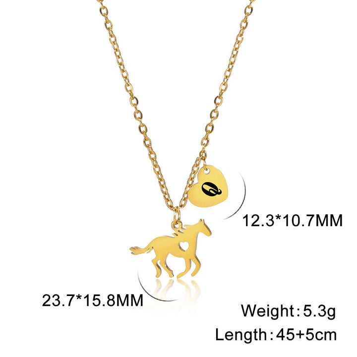 Zarte Pferdeanhänger-Herzkette mit Anfangsbuchstaben - Gold - Q - image 19