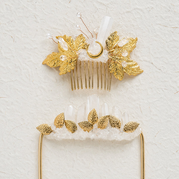 Handgefertigtes Set aus Ansteckblume für den Bräutigam und Kristallhaarkamm für die Braut - image 7