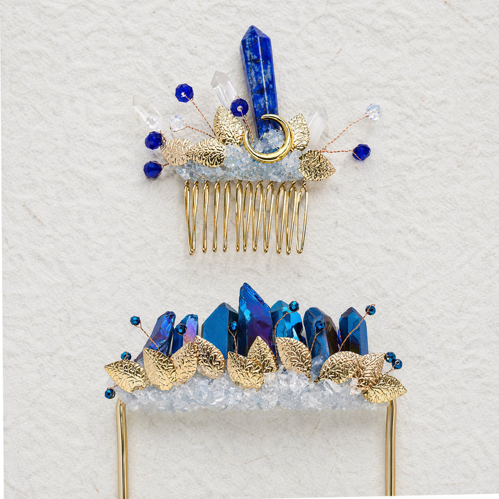 Handgefertigtes Set aus Ansteckblume für den Bräutigam und Kristallhaarkamm für die Braut - image 5