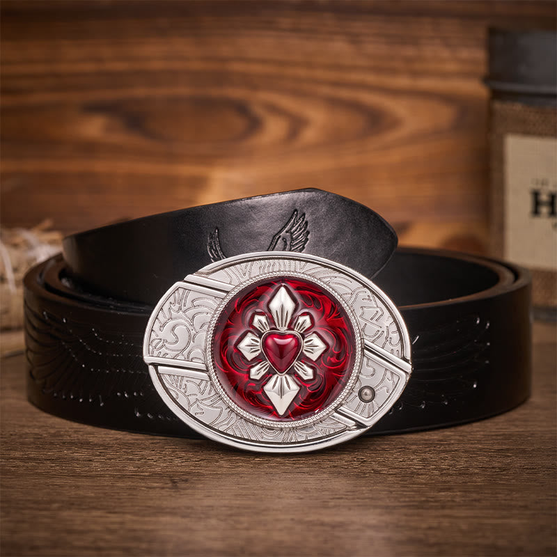Gothic Crimson Heart DIY Verstecktes Klappmesser Schnalle Ledergürtel - Purpurrotes Herz - Schwarzer Gürtel mit Adlerprägung - 42 - image 2