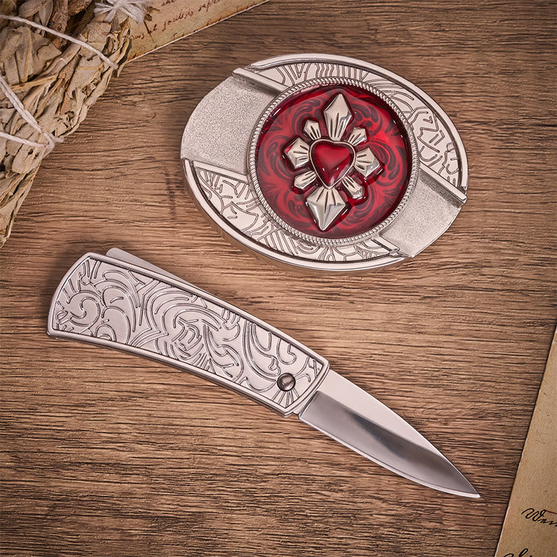 Gothic Crimson Heart DIY Verstecktes Klappmesser Schnalle Ledergürtel - image 1
