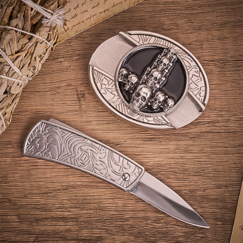 Dunkler Luxus-Totenkopf-Kreuz-DIY-Versteckmesser-Schnalle-Ledergürtel - image 1