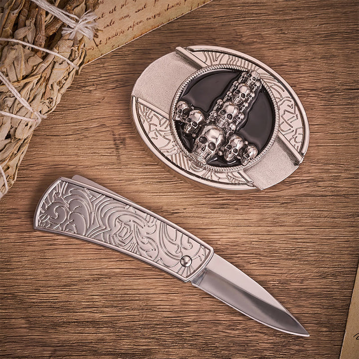 Dunkler Luxus-Totenkopf-Kreuz-DIY-Versteckmesser-Schnalle-Ledergürtel - image 1
