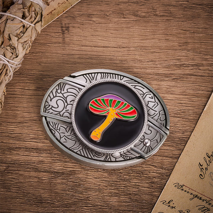 Ledergürtel mit Regenbogen-Psychedelic-Pilz-Motiv, verstecktem Klappmesser und Schnalle - image 9