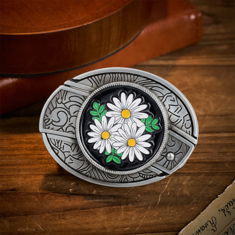 Weißer Daisy Daydream Gürtel mit verstecktem Klappmesser und Schnalle - Weiße Gänseblümchen - Ohne Gürtel - Nicht im Lieferumfang enthalten: Gürtel - image 0