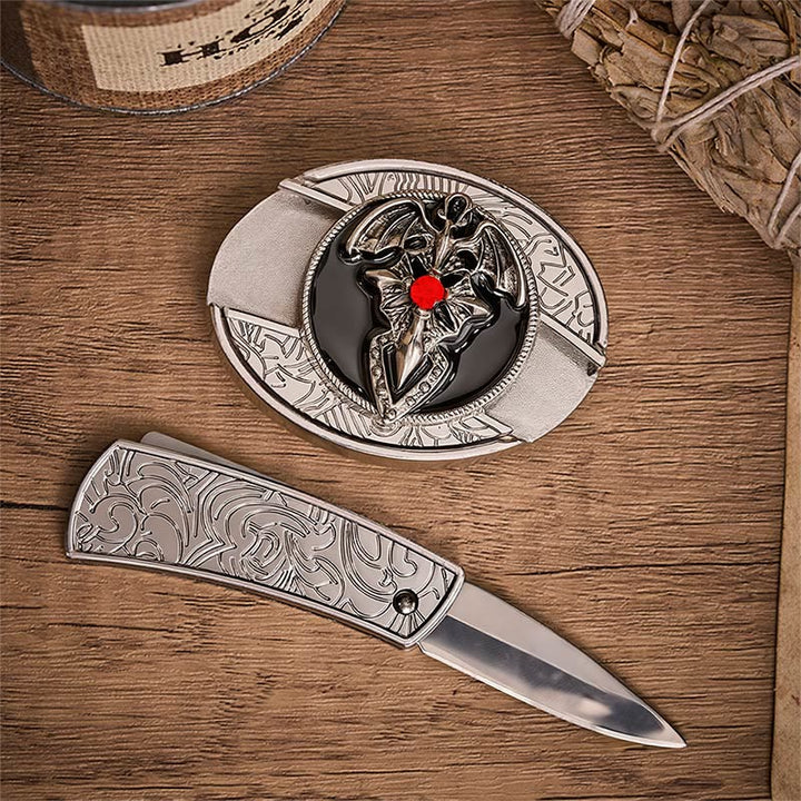 Gothic Dragon Bat Verstecktes Klappmesser Schnalle Ledergürtel - image 1
