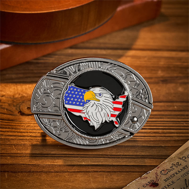 Freiheitsflagge Amerikanischer Adler Verstecktes Klappmesser Schnalle Ledergürtel - Amerikanische Adlerflagge - Ohne Gürtel - Nicht im Lieferumfang enthalten: Gürtel - image 0