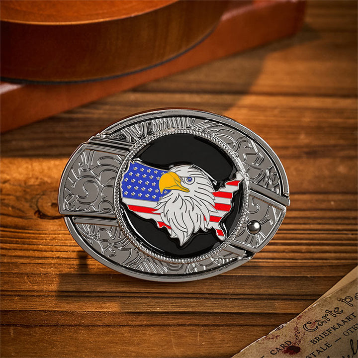 Freiheitsflagge Amerikanischer Adler Verstecktes Klappmesser Schnalle Ledergürtel - Amerikanische Adlerflagge - Ohne Gürtel - Nicht im Lieferumfang enthalten: Gürtel - image 0