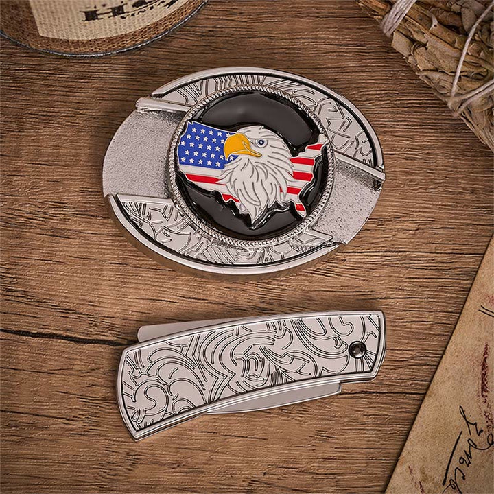 Freiheitsflagge Amerikanischer Adler Verstecktes Klappmesser Schnalle Ledergürtel - image 10
