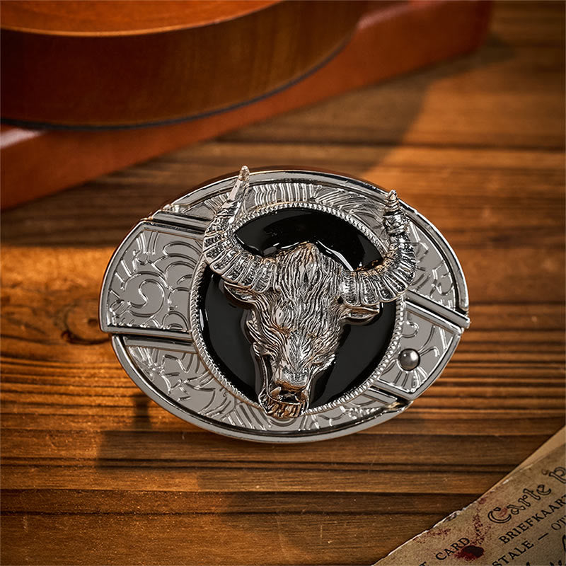 Longhorn Legend Bull Head Verstecktes Klappmesser Schnalle Ledergürtel - Longhorn-Bulle - Ohne Gürtel - Nicht im Lieferumfang enthalten: Gürtel - image 0
