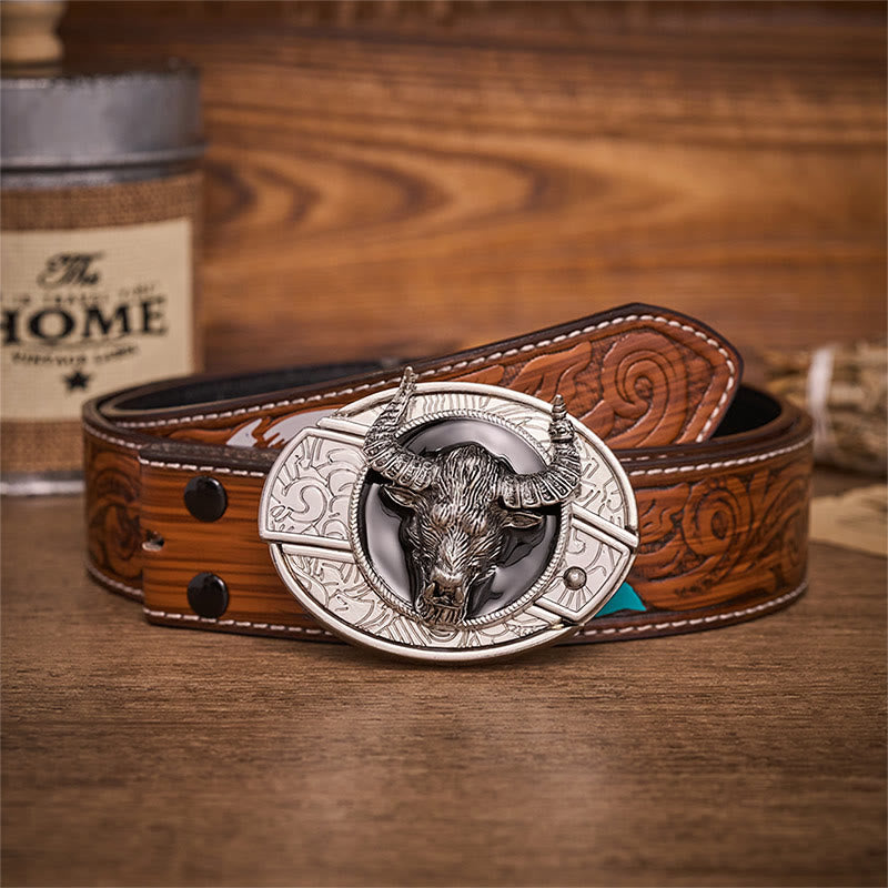 Longhorn Legend Bull Head Verstecktes Klappmesser Schnalle Ledergürtel - Longhorn-Bulle - Brauner Federgürtel - 40 - image 7