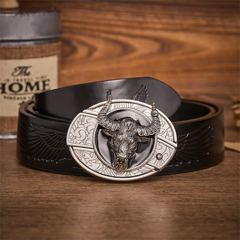 Longhorn Legend Bull Head Verstecktes Klappmesser Schnalle Ledergürtel - Longhorn-Bulle - Schwarzer Gürtel mit Adlerprägung - 42 - image 2