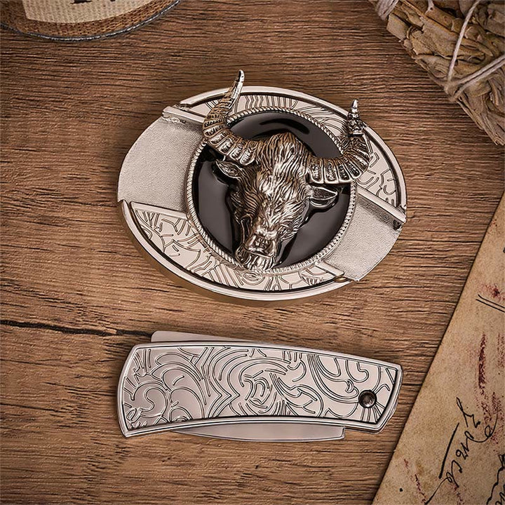 Longhorn Legend Bull Head Verstecktes Klappmesser Schnalle Ledergürtel - image 10