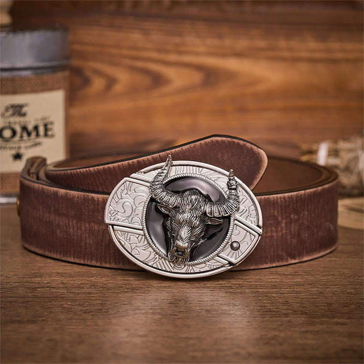Longhorn Legend Bull Head Verstecktes Klappmesser Schnalle Ledergürtel - Longhorn-Bulle - Brauner, abgenutzter Gürtel - 42 - image 5