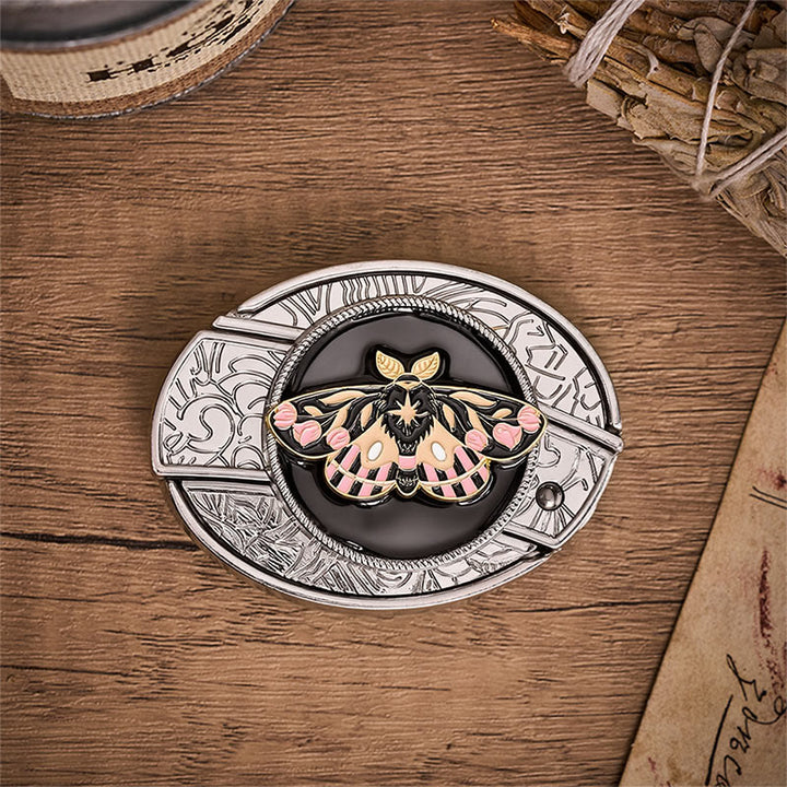 Pink & Gold Mystic Moth Ledergürtel mit verstecktem Klappmesser und Schnalle - image 9