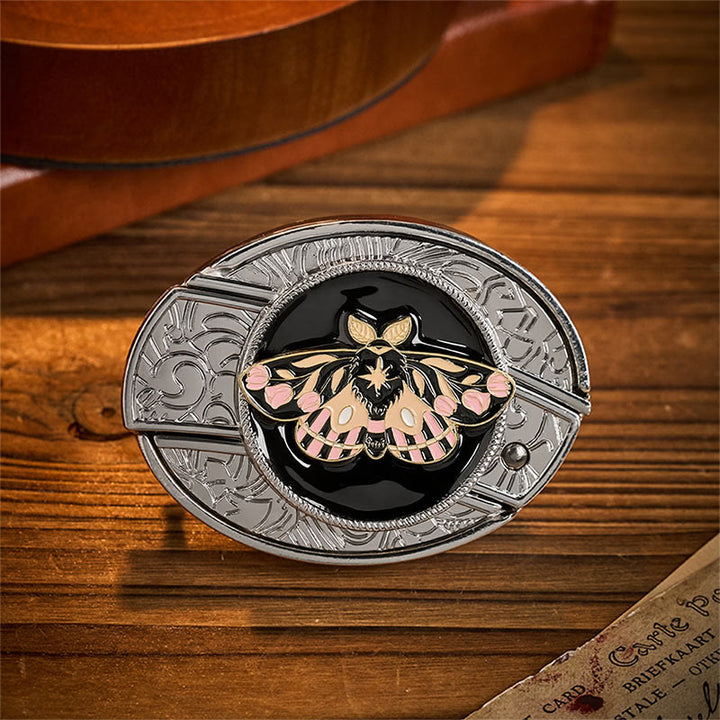 Pink & Gold Mystic Moth Ledergürtel mit verstecktem Klappmesser und Schnalle - Motte - Ohne Gürtel - Nicht im Lieferumfang enthalten: Gürtel - image 0