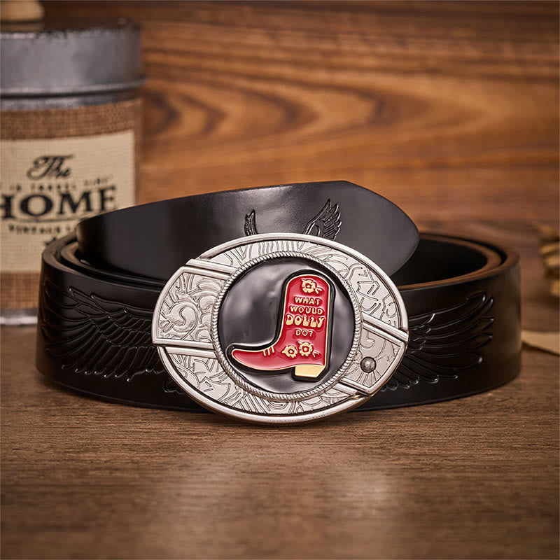 Roter Cowboy-Stiefel, verstecktes Klappmesser, Schnalle, Ledergürtel - Roter Cowboy-Stiefel - Schwarzer Gürtel mit Adlerprägung - 42 - image 2