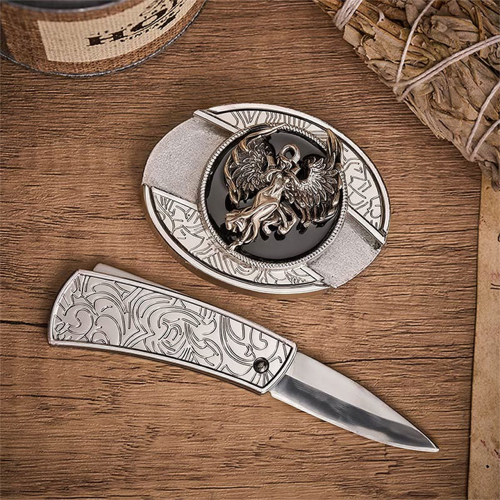 Schutz- und Glaubensengel-Verstecktes Klappmesser Schnalle Ledergürtel - image 1