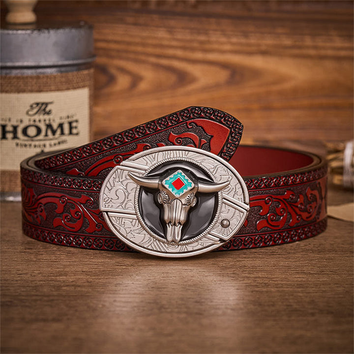 Desert Spirit Aztec Ste Skull Hidden Folding Knife Buckle Leather Belt - Aztekenbulle - Brauner geschnitzter Gürtel - 42 - image 6