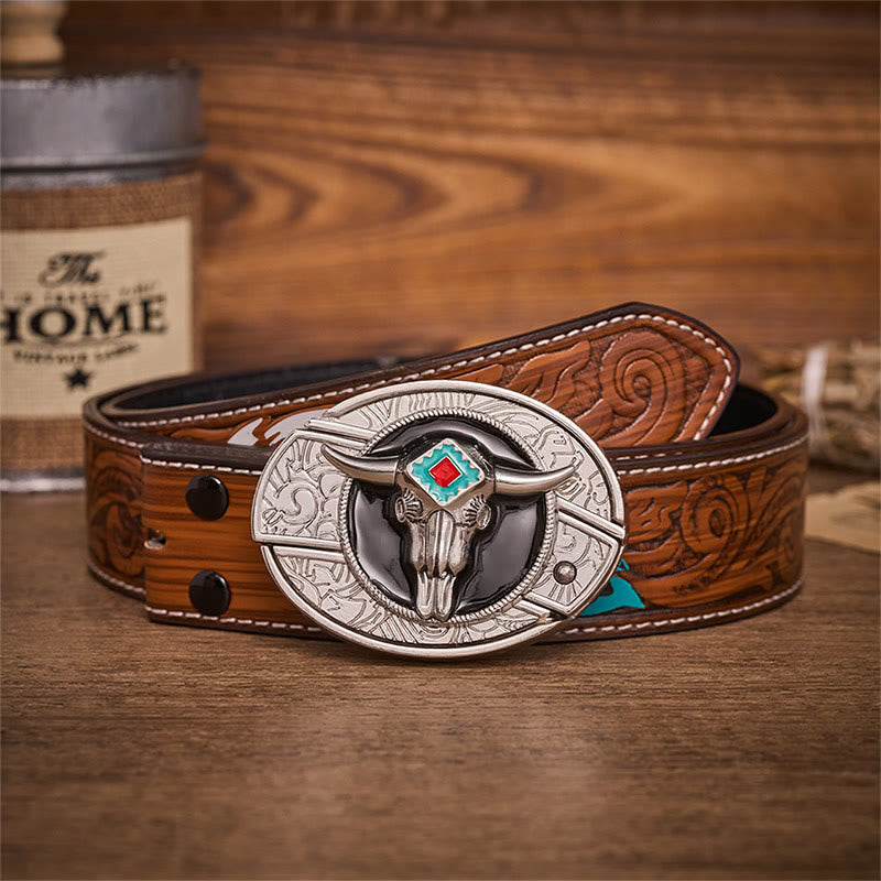 Desert Spirit Aztec Ste Skull Hidden Folding Knife Buckle Leather Belt - Aztekenbulle - Brauner Federgürtel - 40 - image 7