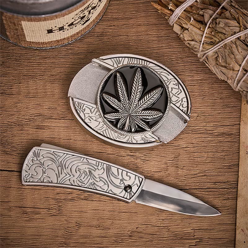 Desert Leaf Western Verstecktes Klappmesser Schnalle Ledergürtel - image 1