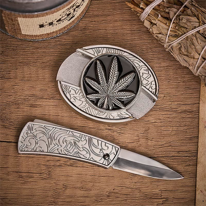 Desert Leaf Western Verstecktes Klappmesser Schnalle Ledergürtel - image 1